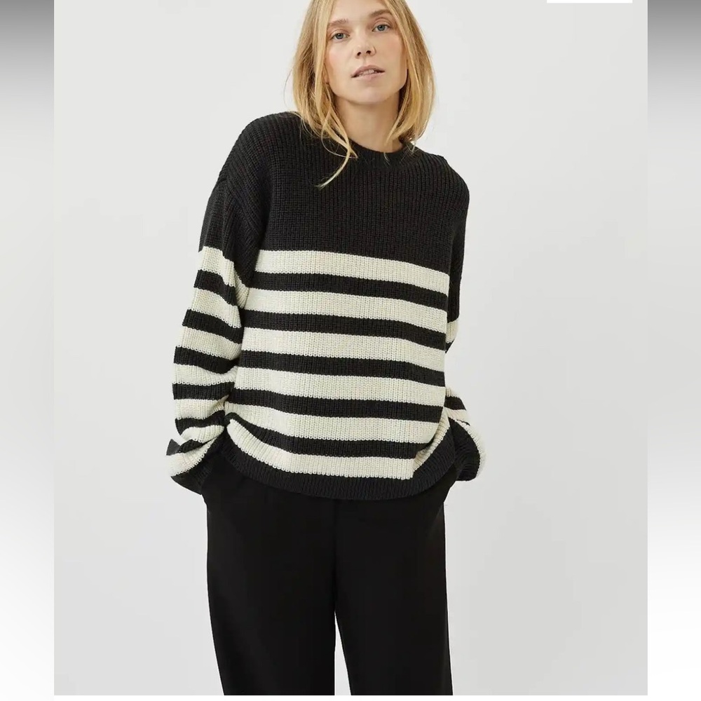 Minimum Black and White Striped Crew Neck Sweater